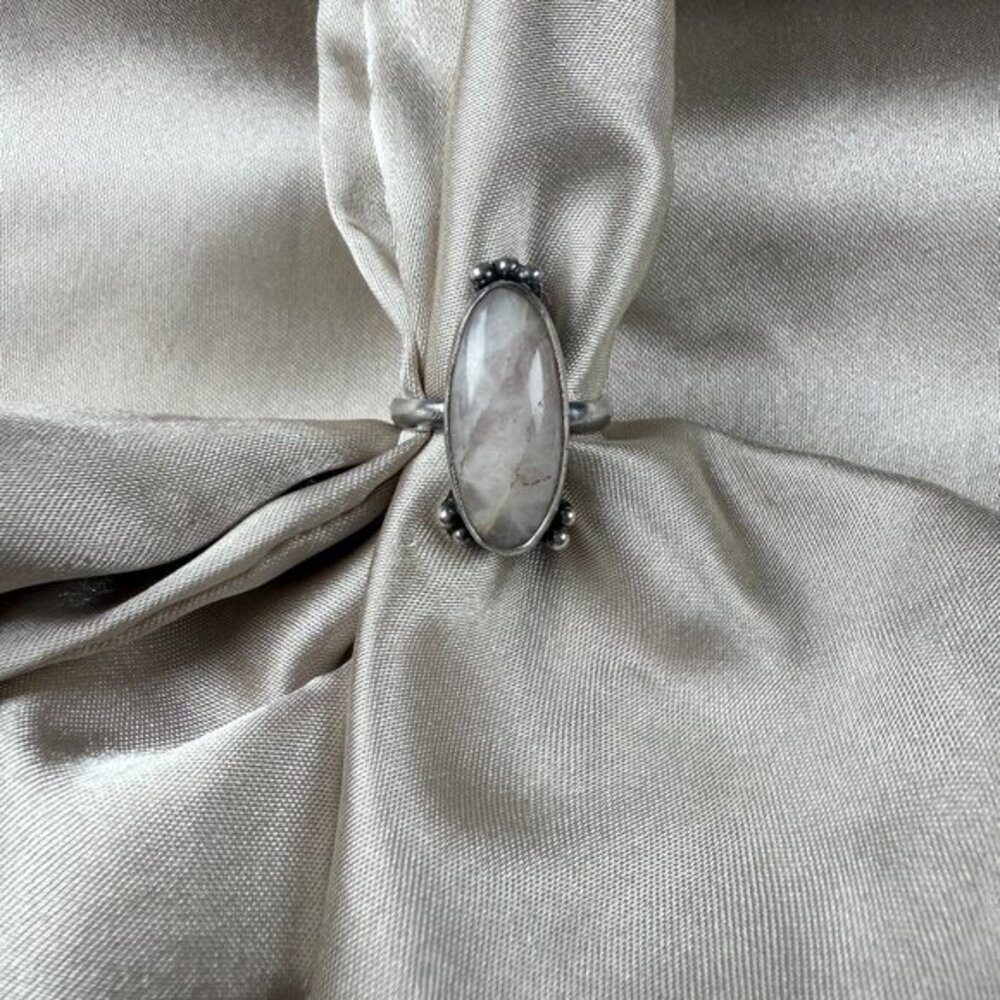 Vintage Inspired Silver Ring With Oval Gray Moonstone Handmade Jewelry Size 7
